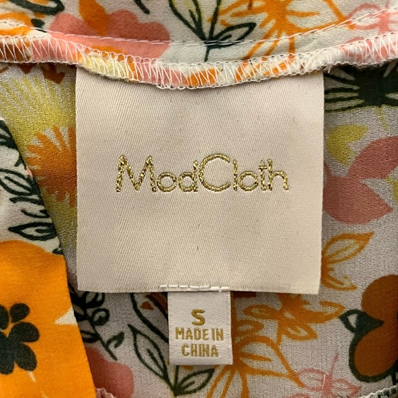 ModCloth S Buttercup Retro Floral Print Chiffon Pleated Shift Dress EUC 60s Mod - Picture 10 of 12